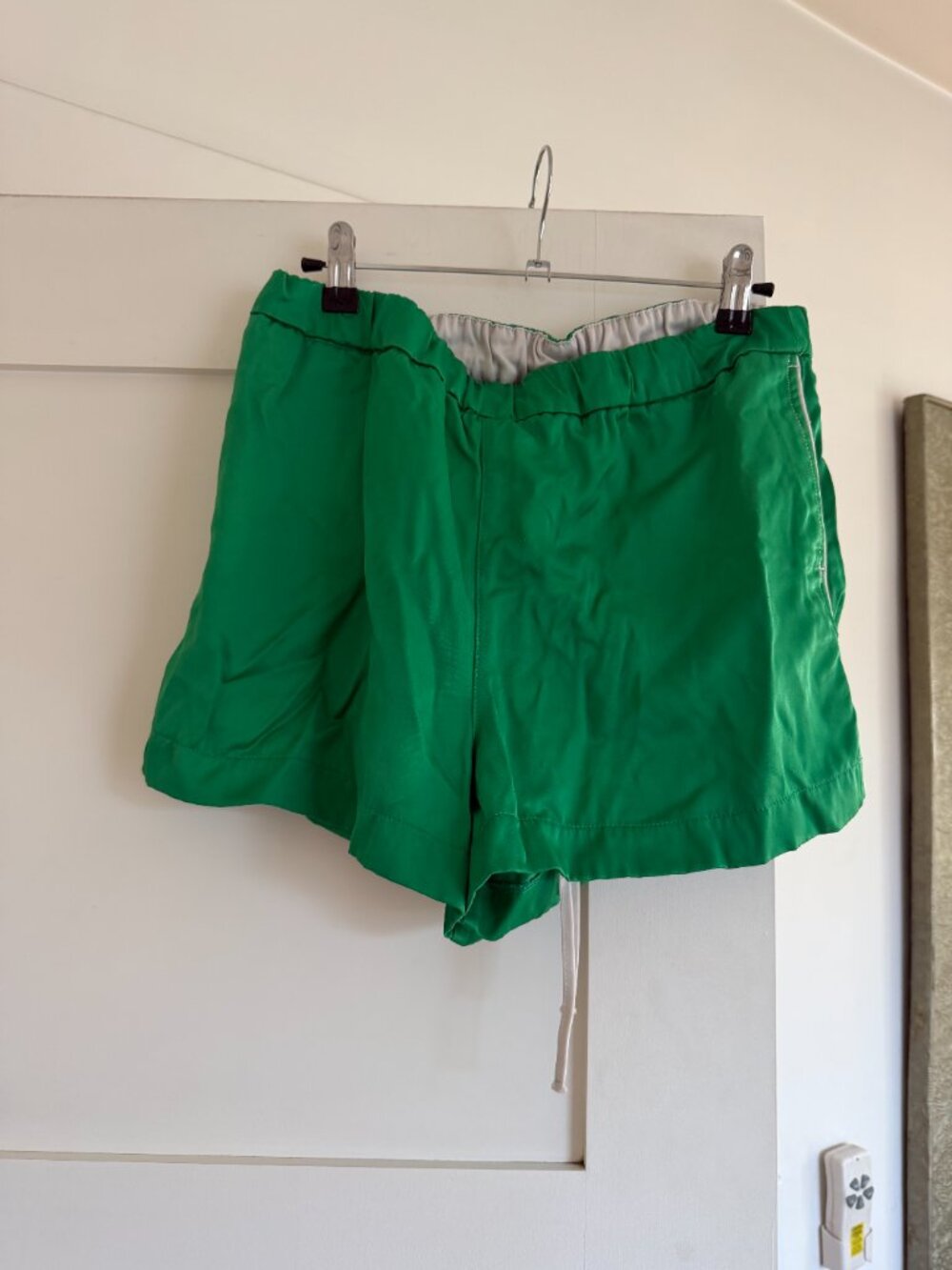 Zara Emerald Green Satin Athletic Shorts with White Piping